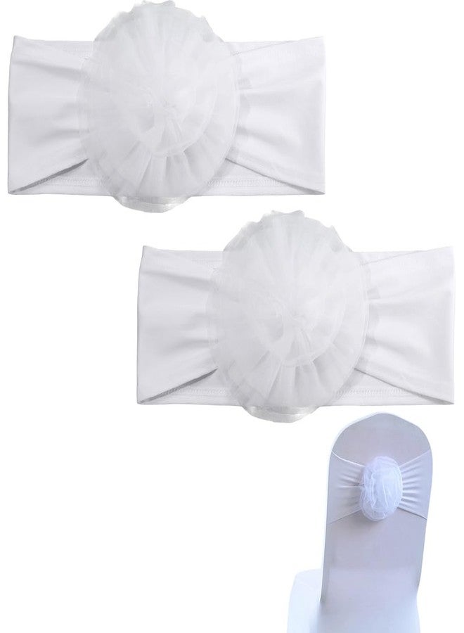 CABODYALS 2PCS White Chair Back Bows Elastic Sashes Stretch Flower Tie Design Chairs Floral Knots Polyester Cover Sash Decoration for Wedding Holiday Birthday Party Ceremony Events Hotel Supplies - Image 1